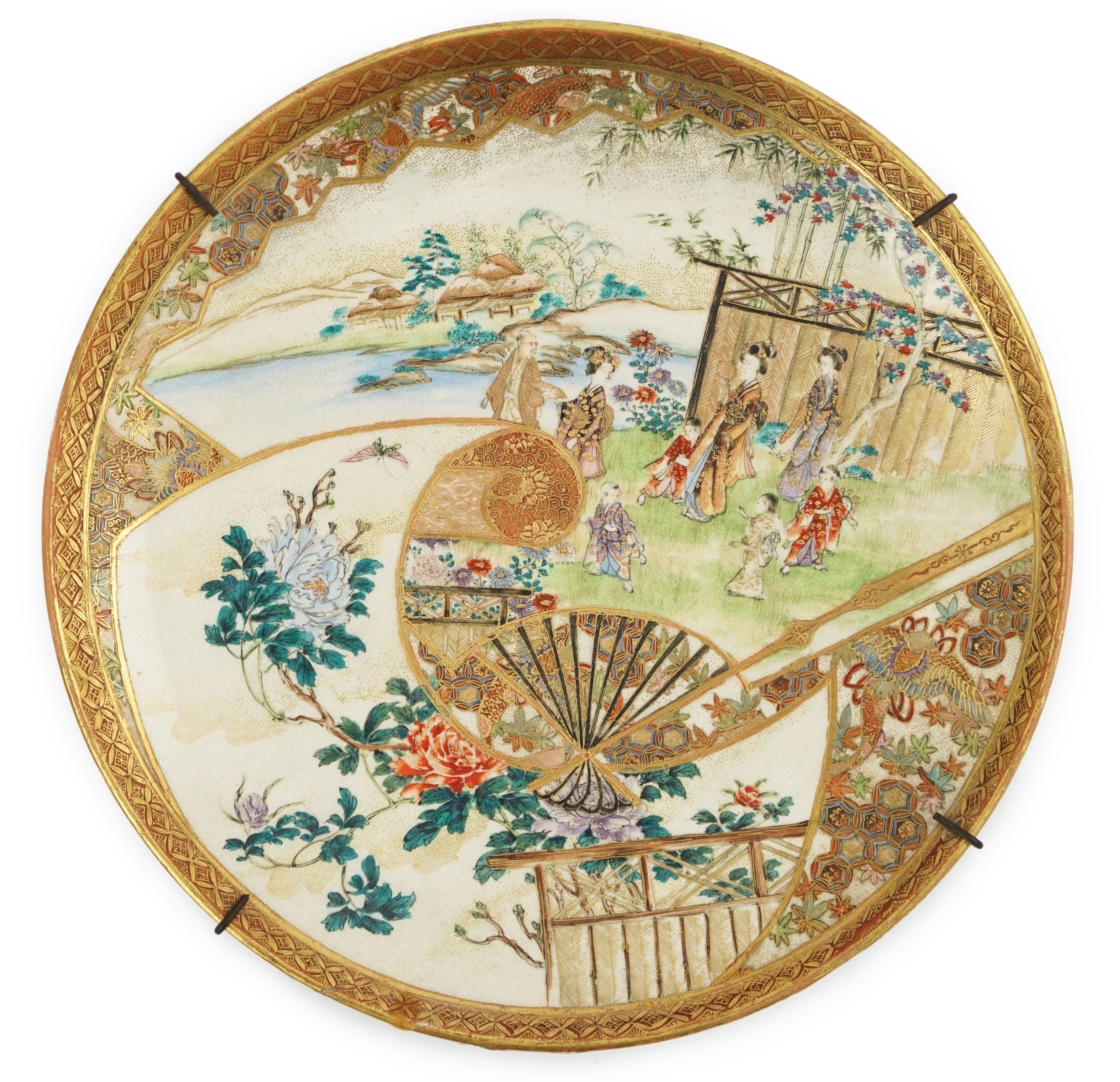 A Japanese Satsuma ‘garden scene’ dish, Meiji period